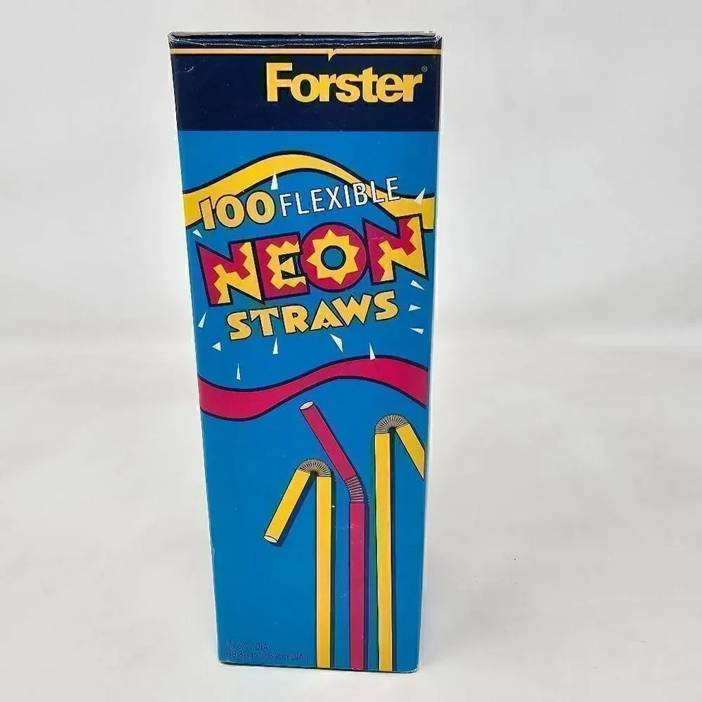 VINTAGE 1998 DIAMOND FORSTER 100 FLEXIBLE NEON PLASTIC STRAWS PARTY NOS BENDY